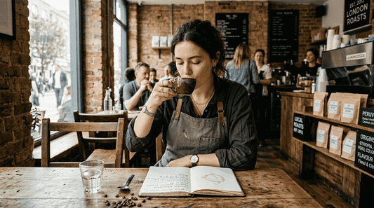 Barista tasting coffee in busy café