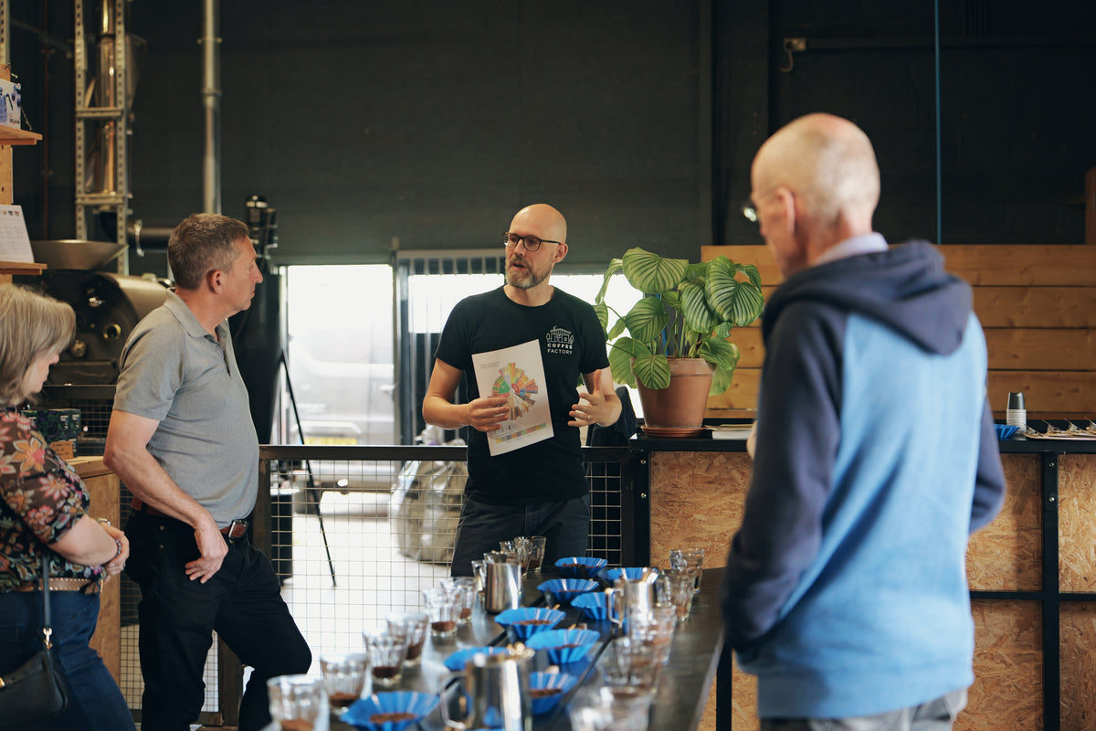 Coffee tasting session at The Coffee Factory roastery in Devon